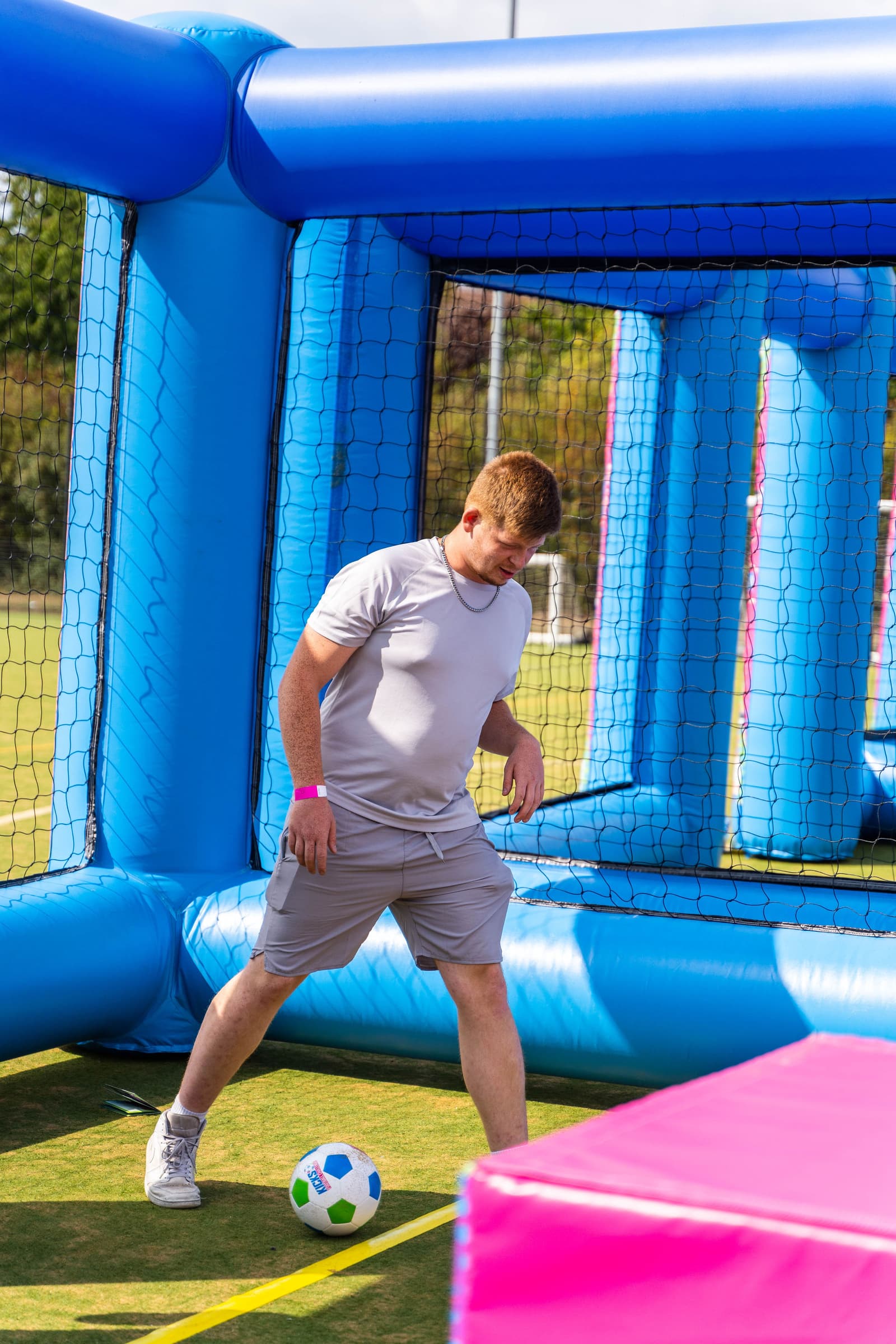 Family enjoying football challenges